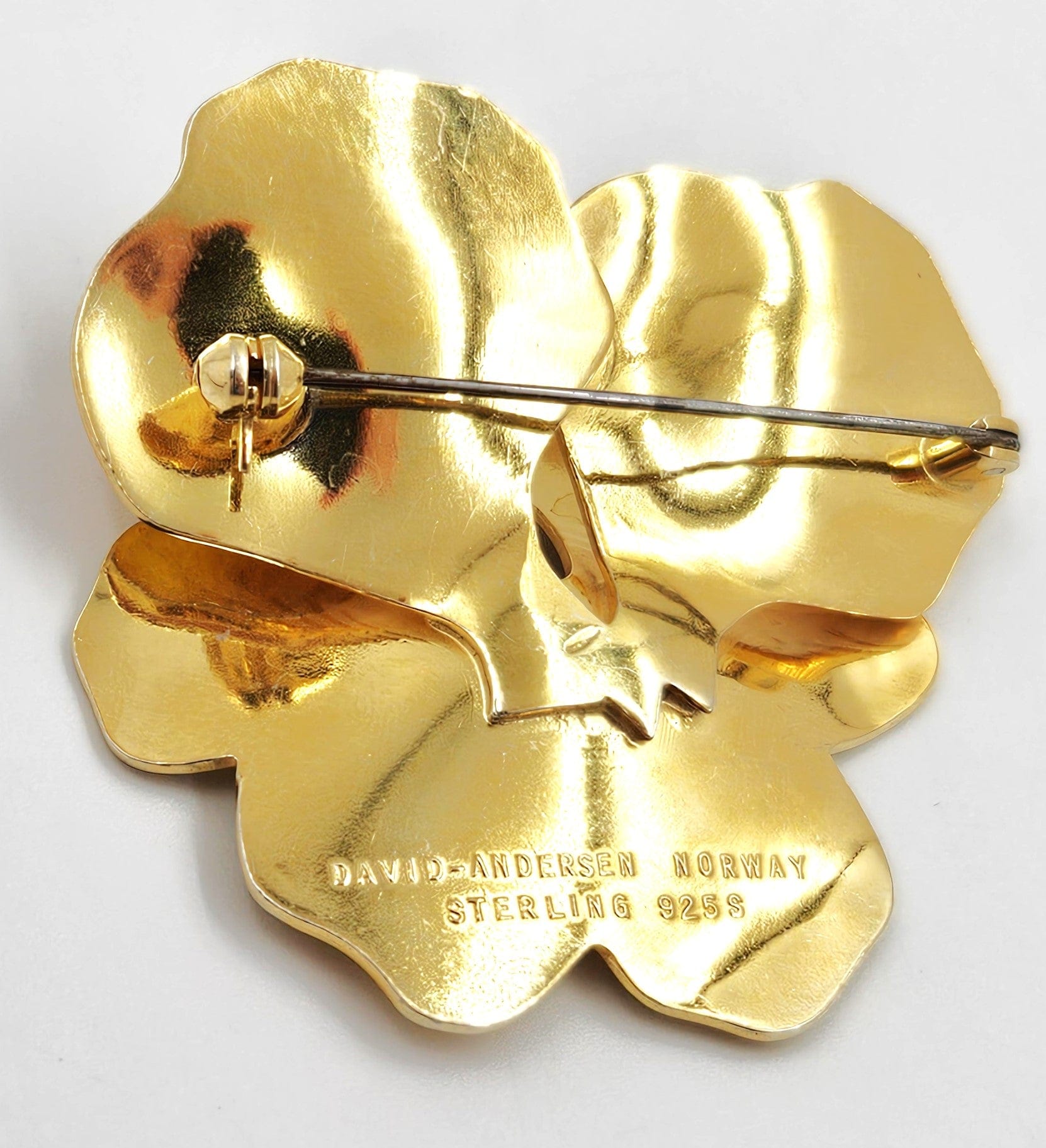 David Andersen Jewelry Superb David Andersen Norway Sterling Enamel XL 3-D Pansy Brooch C. 1940s