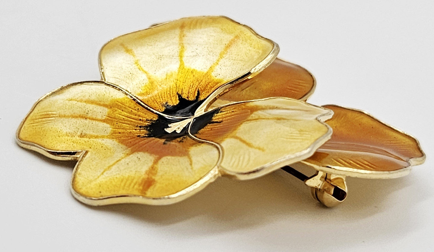 David Andersen Jewelry Superb David Andersen Norway Sterling Enamel XL 3-D Pansy Brooch C. 1940s