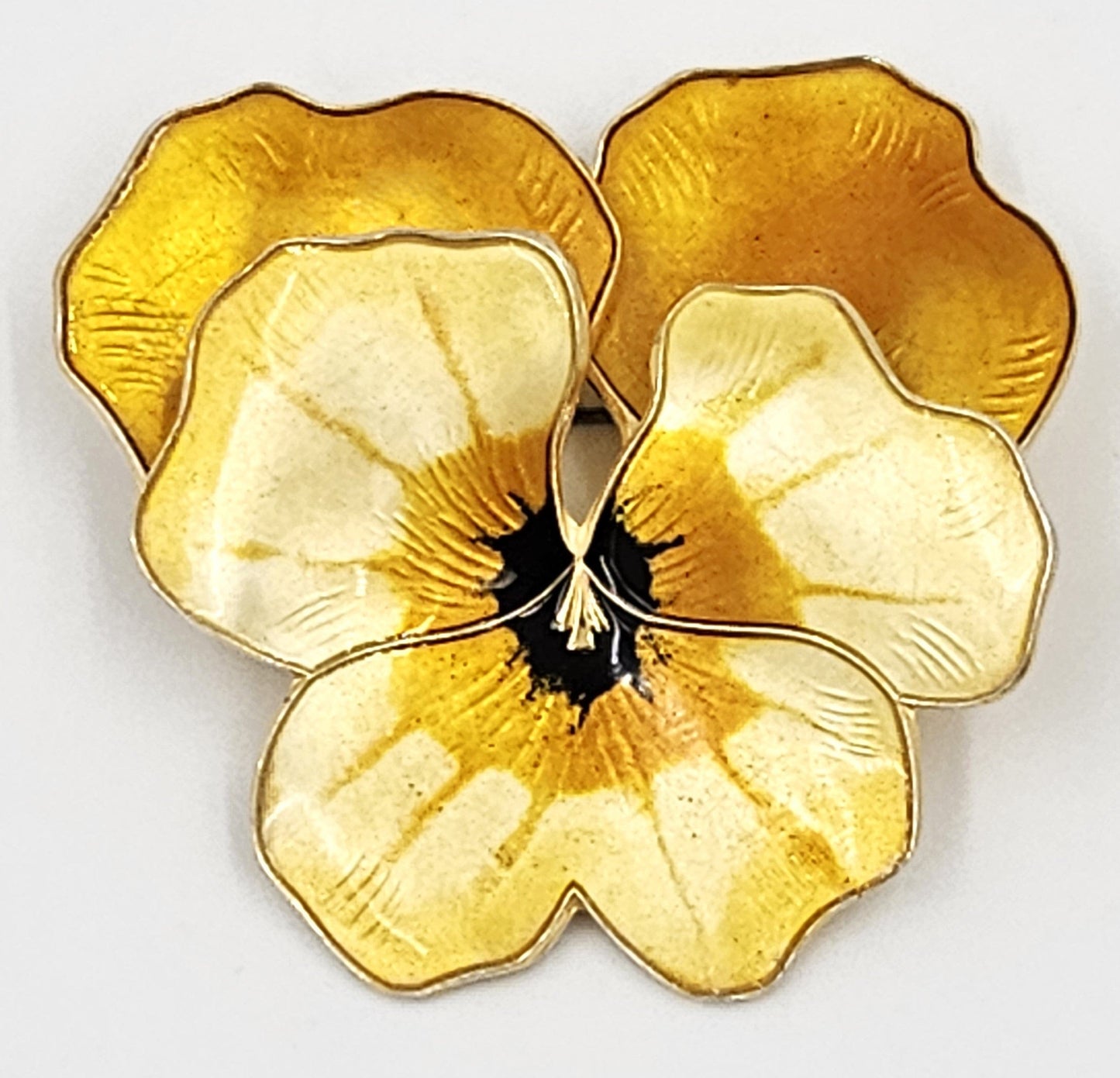 David Andersen Jewelry Superb David Andersen Norway Sterling Enamel XL 3-D Pansy Brooch C. 1940s