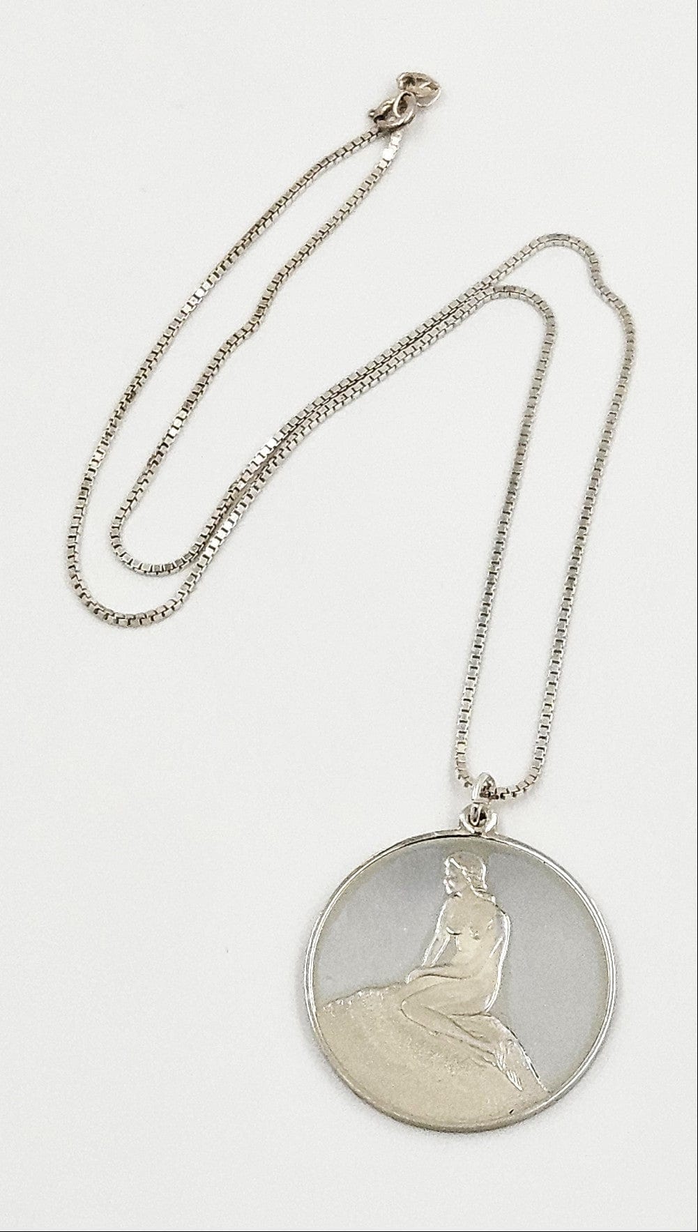 Denmark Sterling Necklace Jewelry Denmark + Sweden Large Sterling Silver Mermaid Coin Pendant Necklace 1981