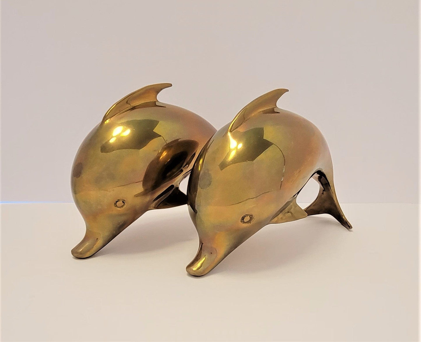 Dolbi Cashier Bookends Superb Dolbi Cashier Solid Brass Modernist Dolphin Porpoise Bookends C. 1986