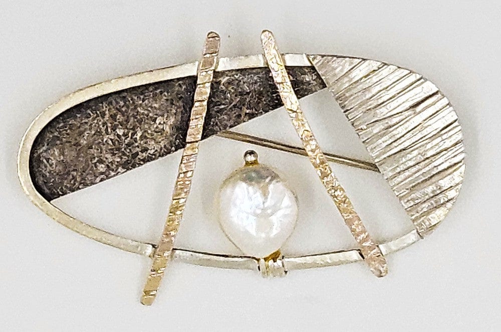 Donna Burdic Jewelry Sydney Lynch Protege Donna Burdic Sterling Pearl Abstract Modernist Brooch