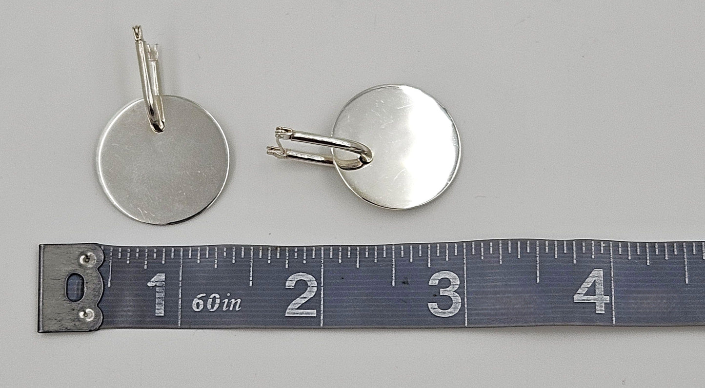 Designer Signed EC sterling silver Drop Dangle 3D Disc Earrings, view 5 of 5