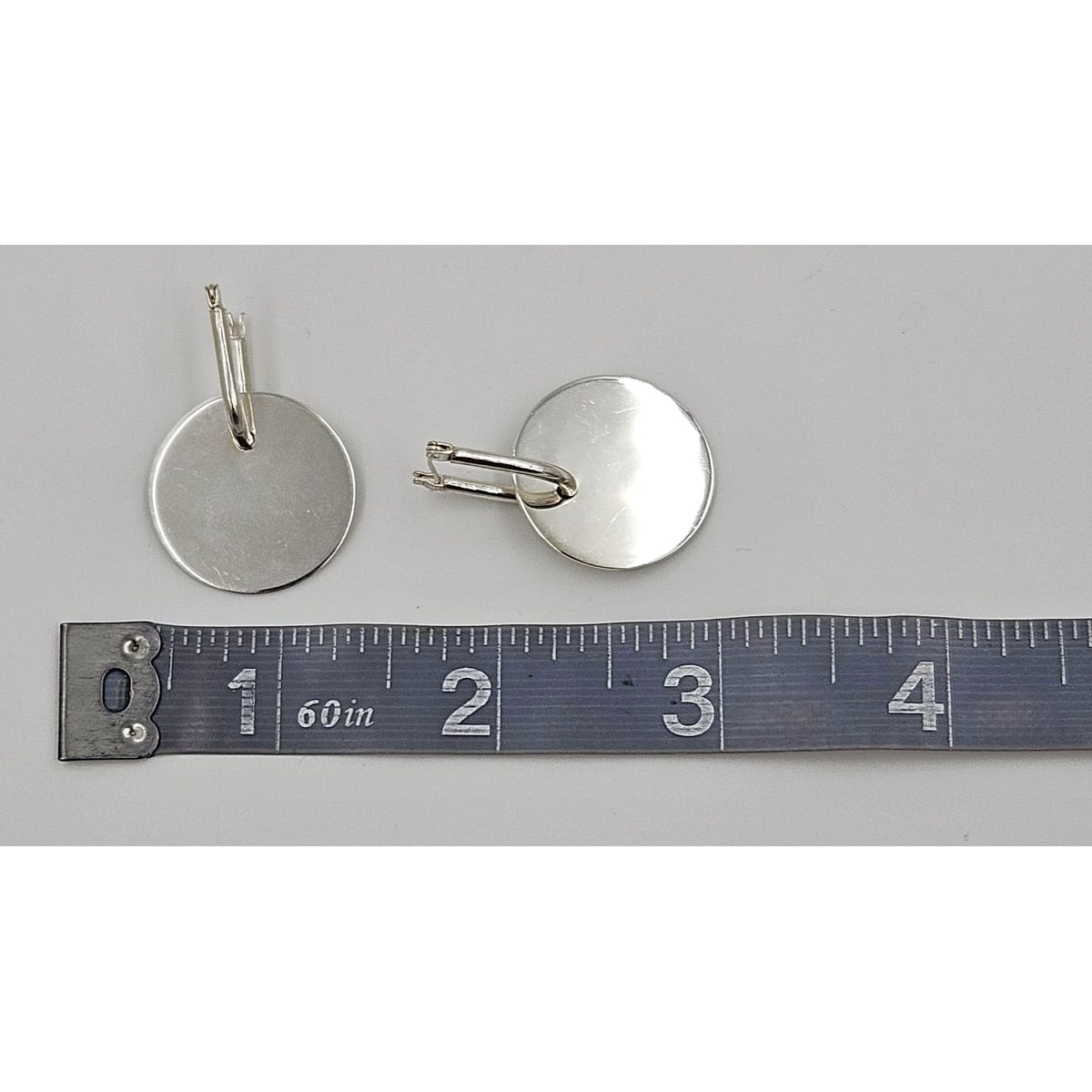 Designer Signed EC sterling silver Drop Dangle 3D Disc Earrings, view 5 of 5