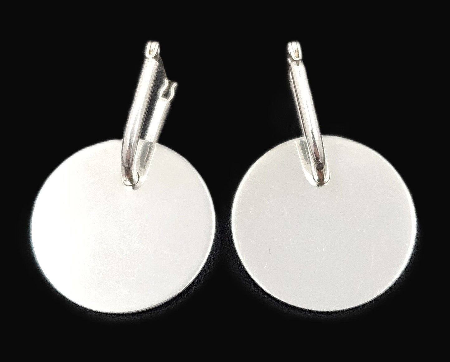 Designer Signed EC sterling silver Drop Dangle 3D Disc Earrings, view 1 of 5