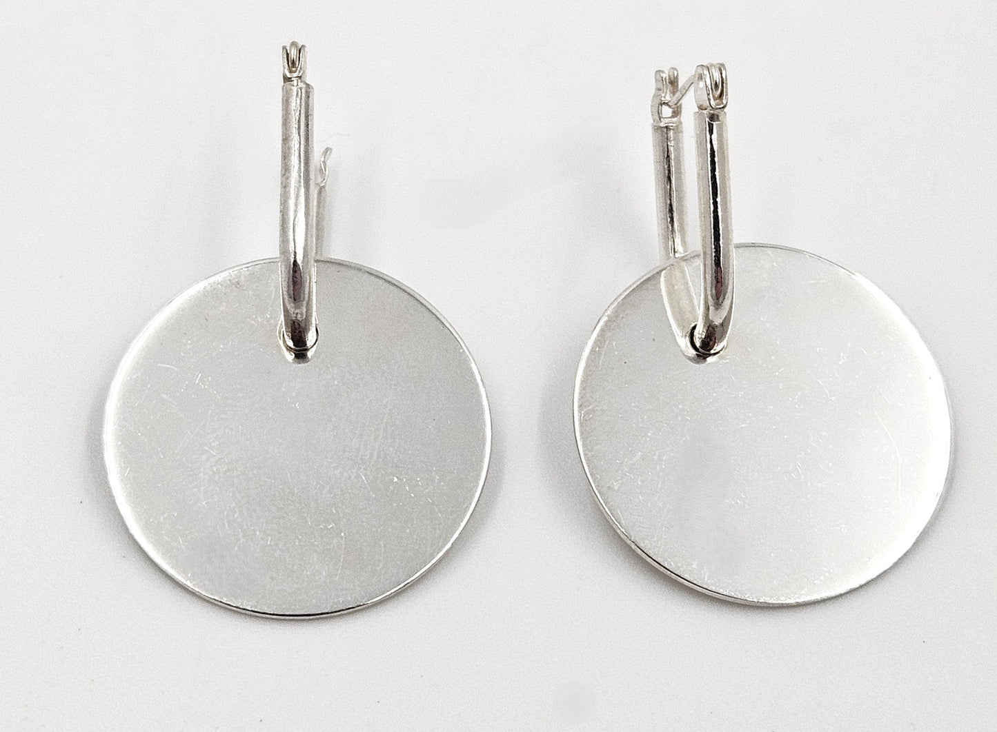Designer Signed EC sterling silver Drop Dangle 3D Disc Earrings, view 3 of 5