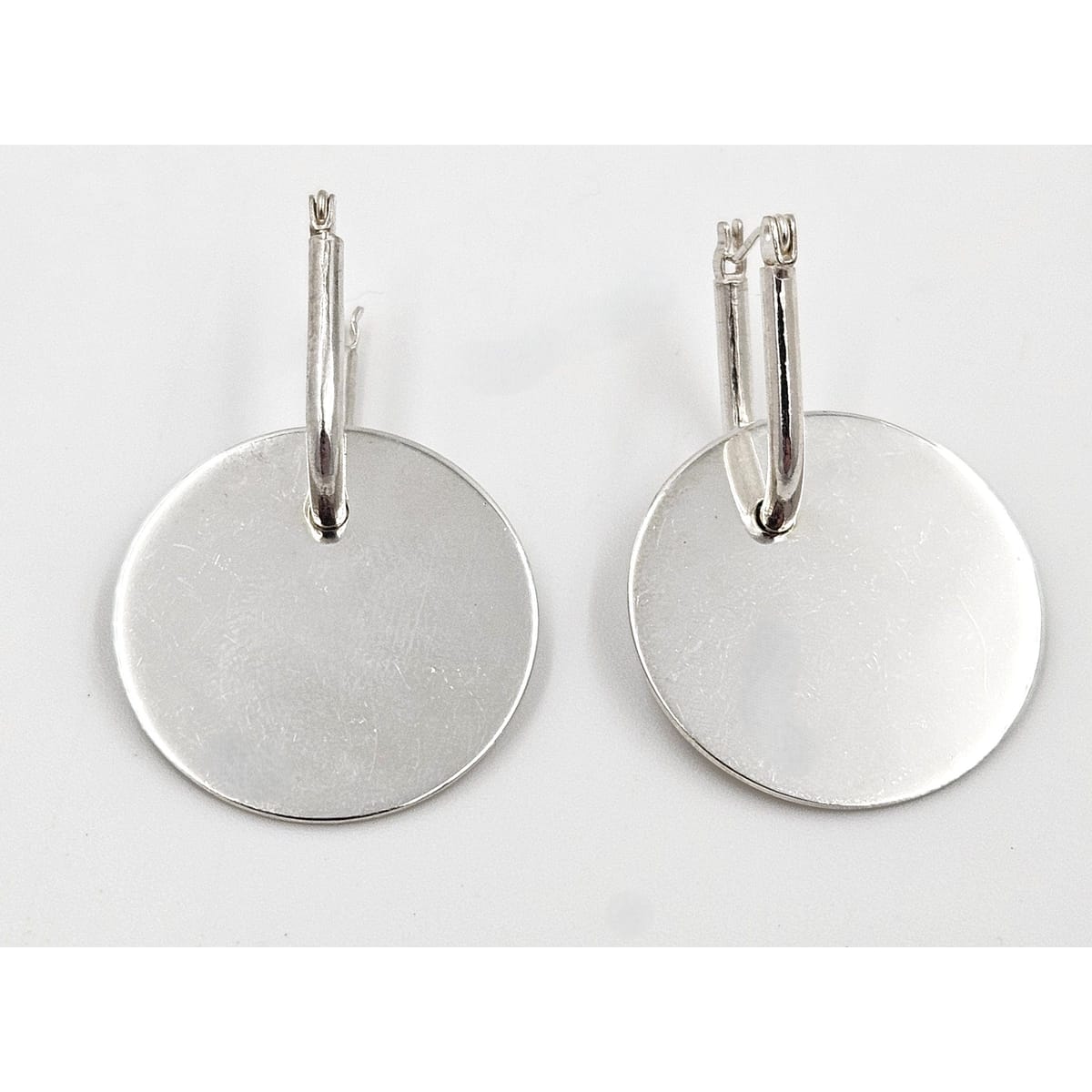 Designer Signed EC sterling silver Drop Dangle 3D Disc Earrings, view 3 of 5