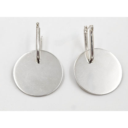 Designer Signed EC sterling silver Drop Dangle 3D Disc Earrings, view 3 of 5