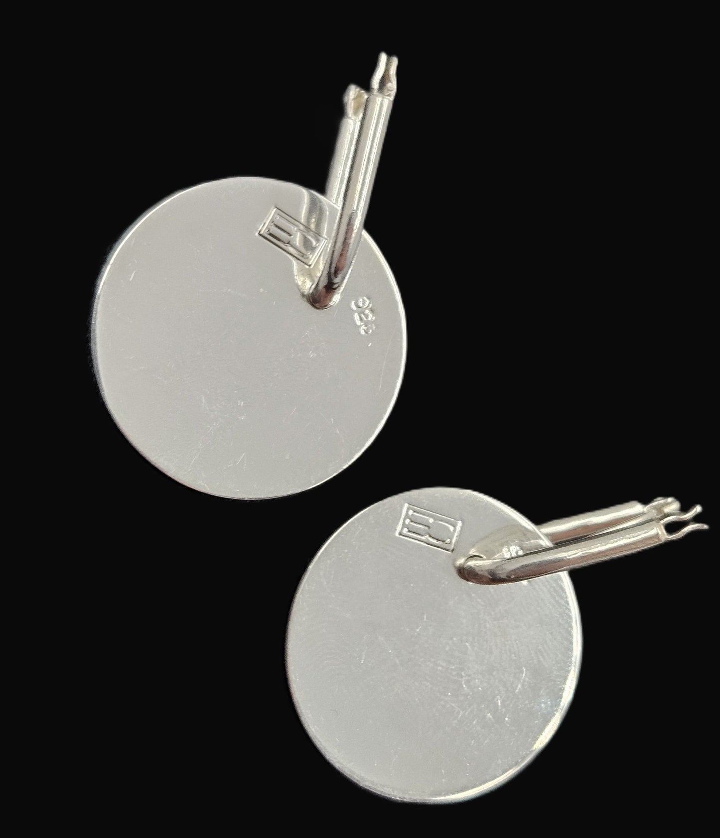 Designer Signed EC sterling silver Drop Dangle 3D Disc Earrings, view 4 of 5