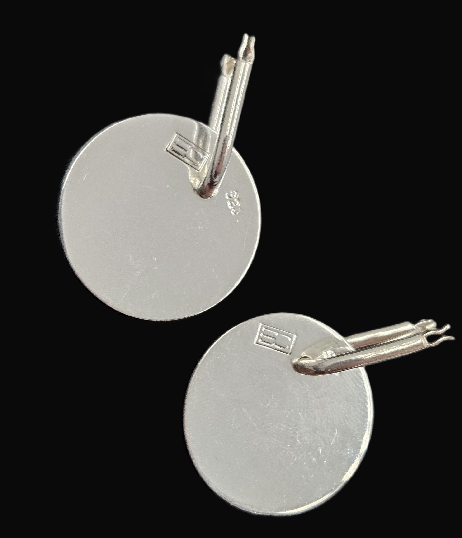 Designer Signed EC sterling silver Drop Dangle 3D Disc Earrings, view 4 of 5