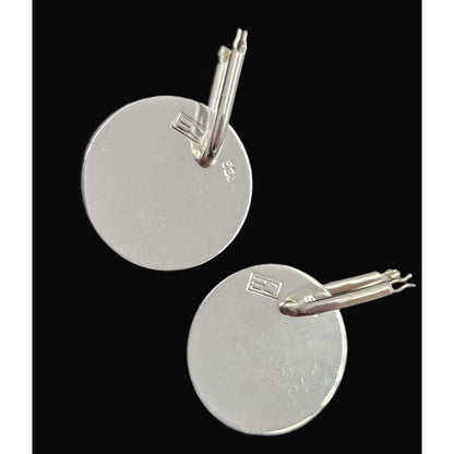 Designer Signed EC sterling silver Drop Dangle 3D Disc Earrings, view 4 of 5