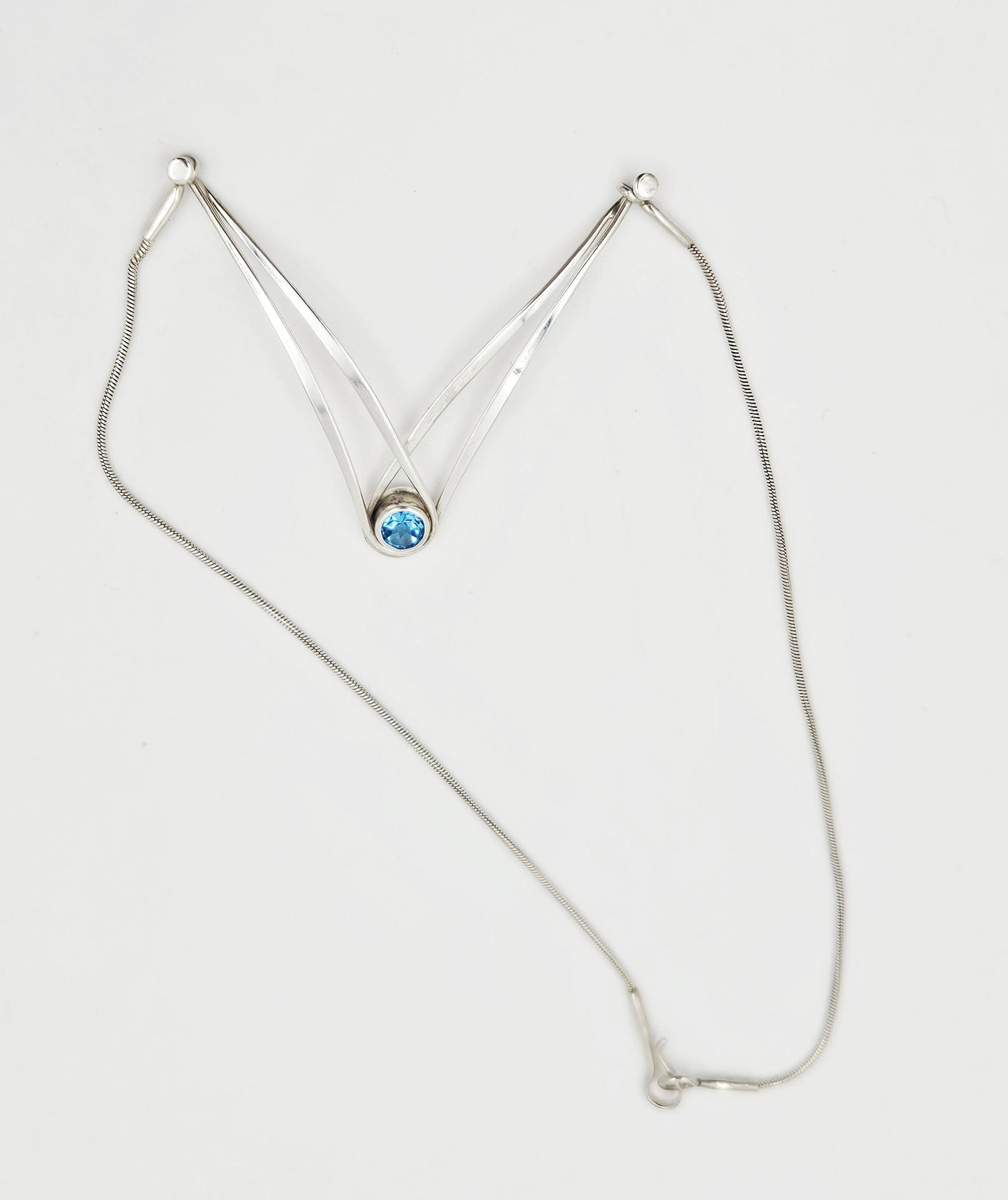 Ed Levin Jewelry Retired Ed Levin Modernist Articulating Sterling & Blue Topaz Y Necklace 1980s