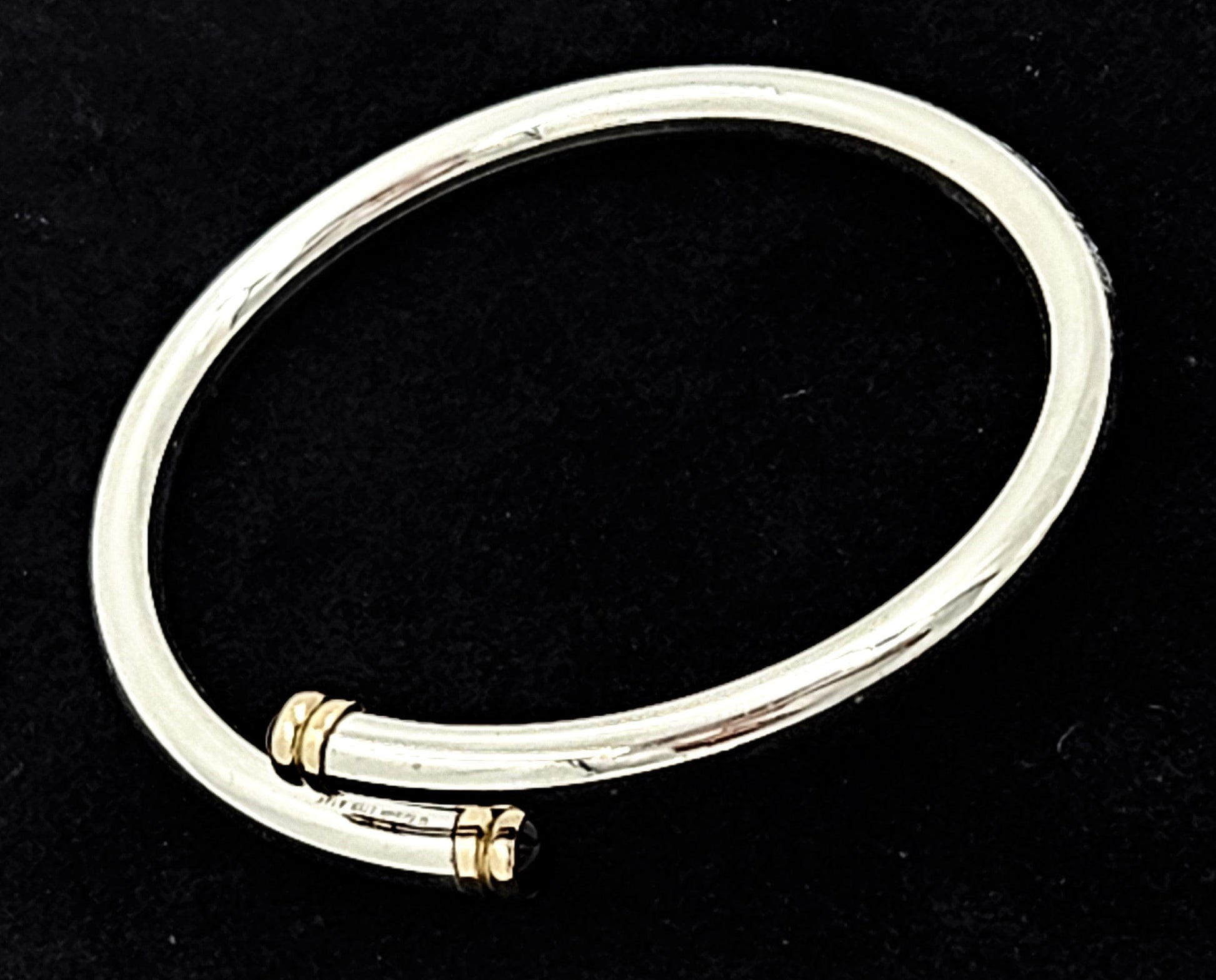Ed Levin Jewelry Superb Ed Levin Sterling 14K Gold Black Onyx Modernist Cuff Bracelet 1960/70s