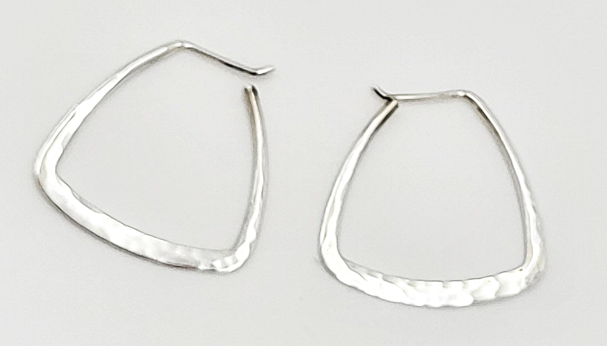 Ed Levin Jewelry US Designer Ed Levin Modernist Hammered Sterling Hoop Earrings Circa 1980s