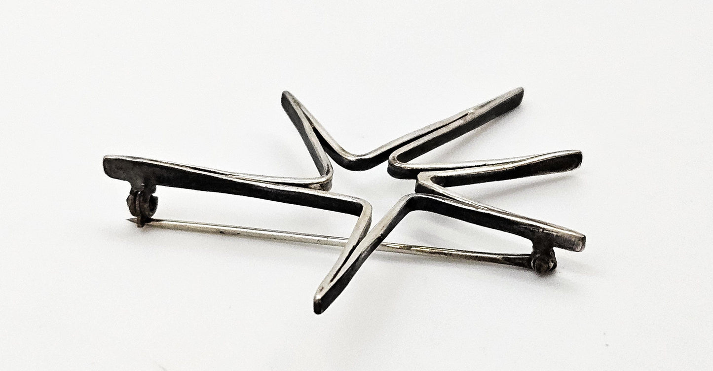 Ed Wiener Jewelry SUPERB Iconic Ed Wiener Modernist Sterling 3D Starburst Brooch Circa 1950s