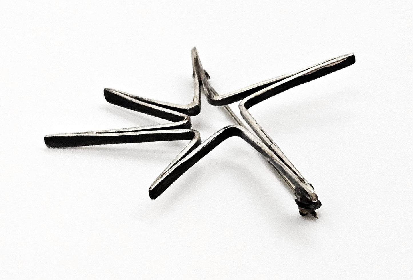 Ed Wiener Jewelry SUPERB Iconic Ed Wiener Modernist Sterling 3D Starburst Brooch Circa 1950s