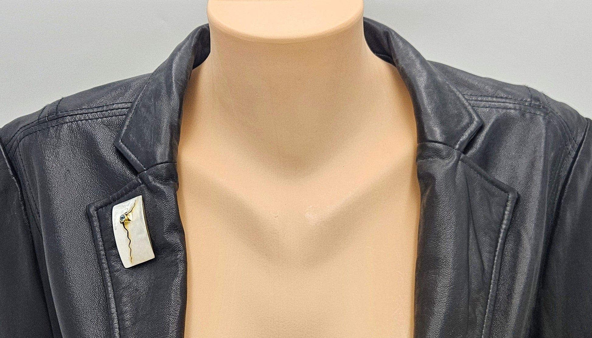 Elizabeth Prior Jewelry Elizabeth Prior Sterling 14K Blue Topaz Modernist Brooch 1990s