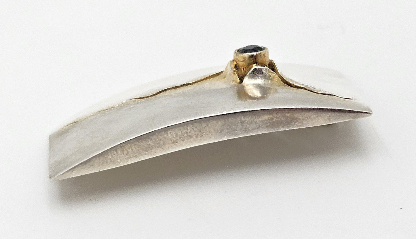 Elizabeth Prior Jewelry Elizabeth Prior Sterling 14K Blue Topaz Modernist Brooch 1990s