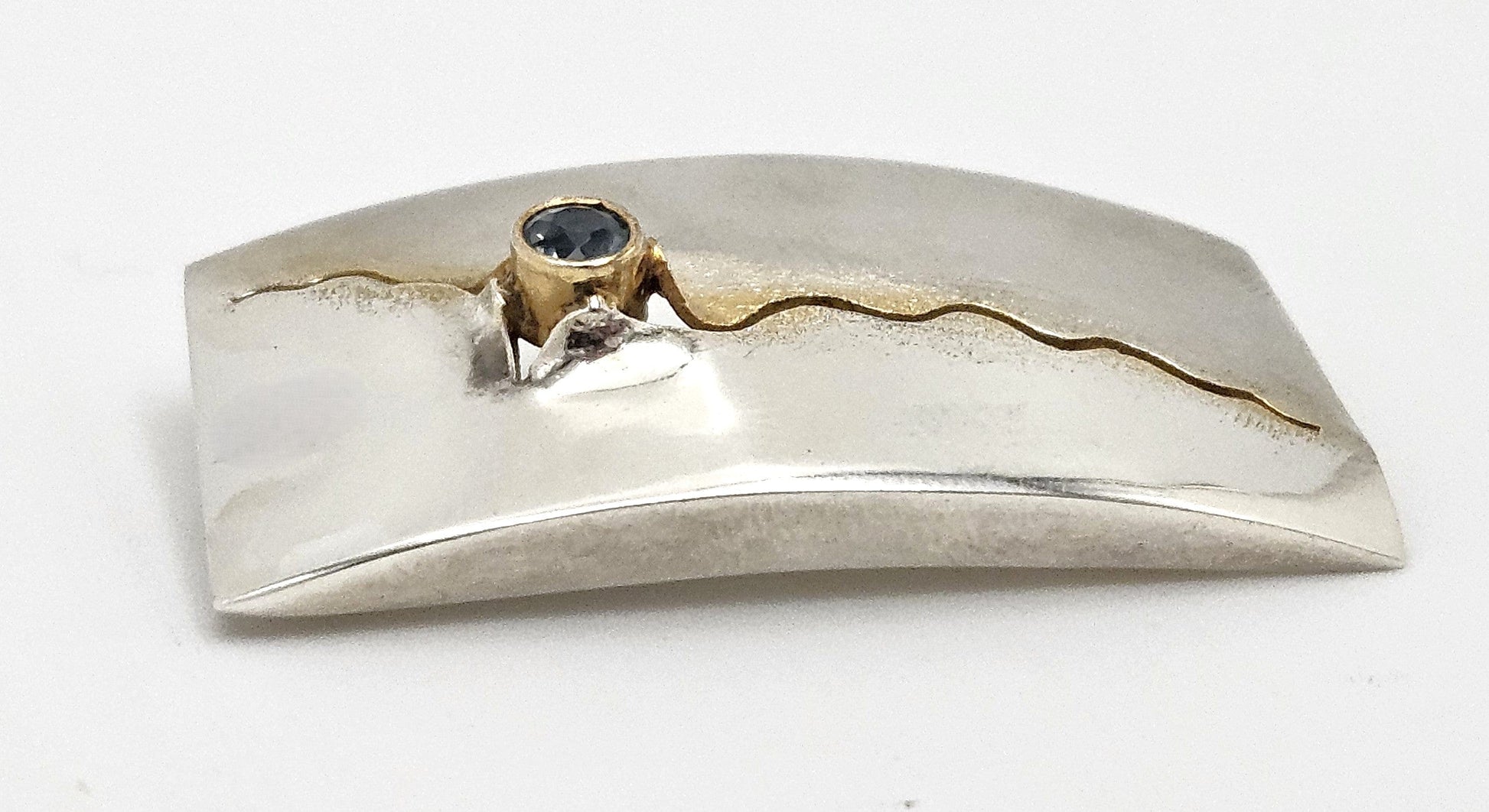 Elizabeth Prior Jewelry Elizabeth Prior Sterling 14K Blue Topaz Modernist Brooch 1990s