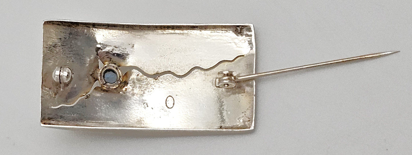Elizabeth Prior Jewelry Elizabeth Prior Sterling 14K Blue Topaz Modernist Brooch 1990s