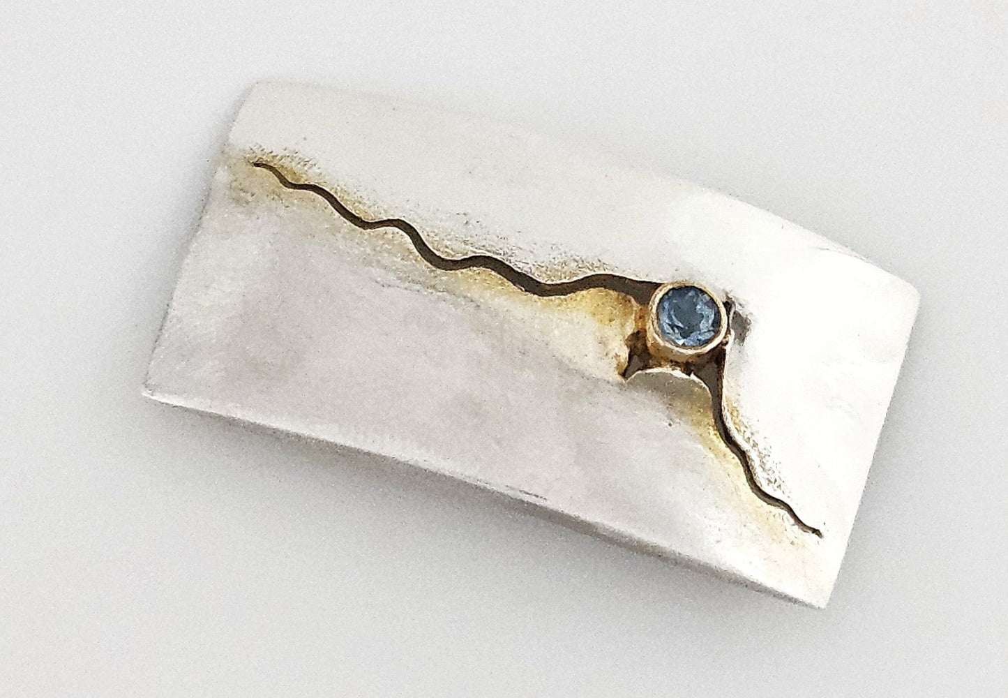 Elizabeth Prior Jewelry Elizabeth Prior Sterling 14K Blue Topaz Modernist Brooch 1990s