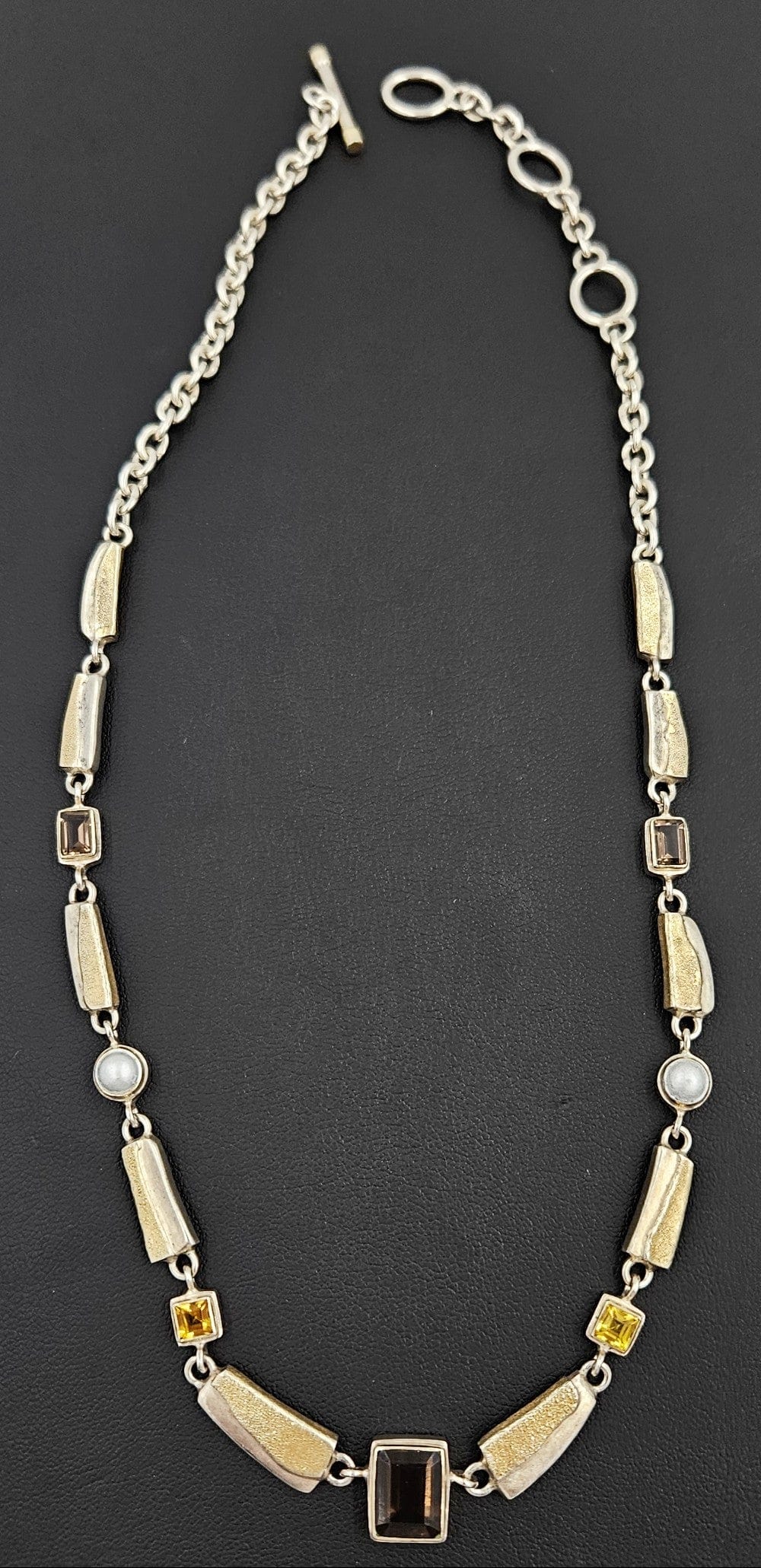 Elizabeth Prior Jewelry Superb Elizabeth Prior Sterling 14k Citrine Quartz Modernist Runway Necklace