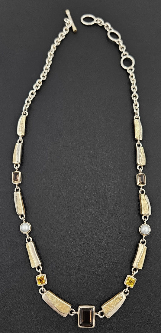 Elizabeth Prior Jewelry Superb Elizabeth Prior Sterling 14k Citrine Quartz Modernist Runway Necklace