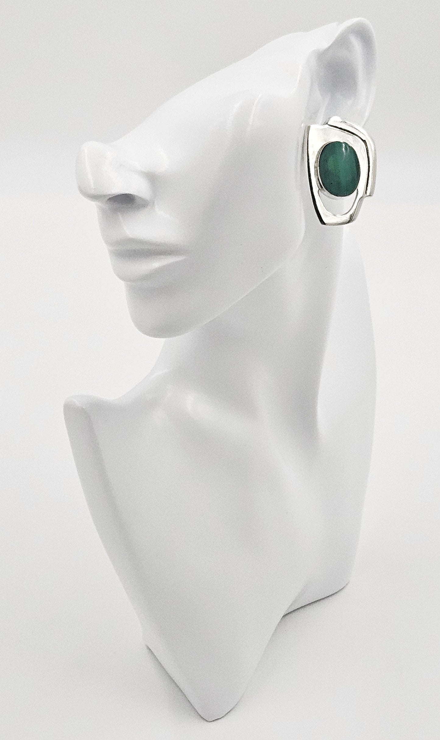 Erika Hult de Corral "Ric" Jewelry Erika Hult de Corral "Ric" Taxco Sterling Malachite Modernist Earrings 1980s