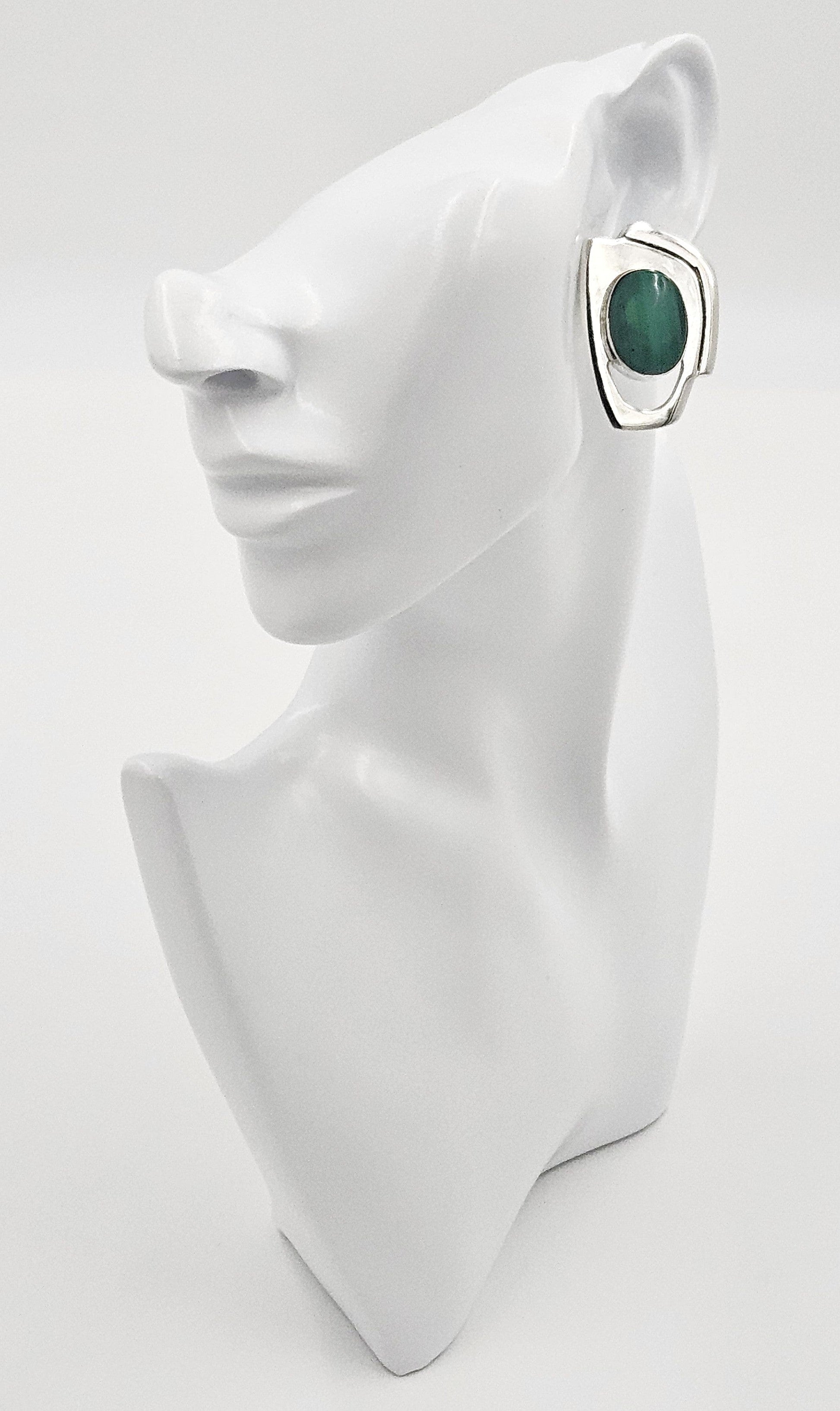 Erika Hult de Corral "Ric" Jewelry Erika Hult de Corral "Ric" Taxco Sterling Malachite Modernist Earrings 1980s