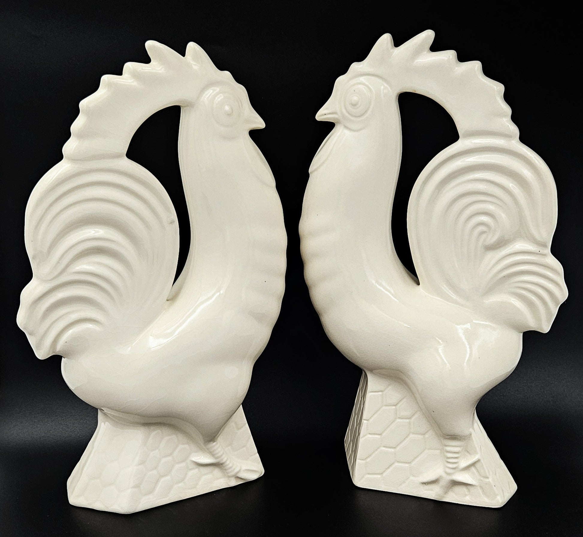 Erphila Bookends Vintage French Country Style Erphila Cream Colored Ceramic Rooster Bookends