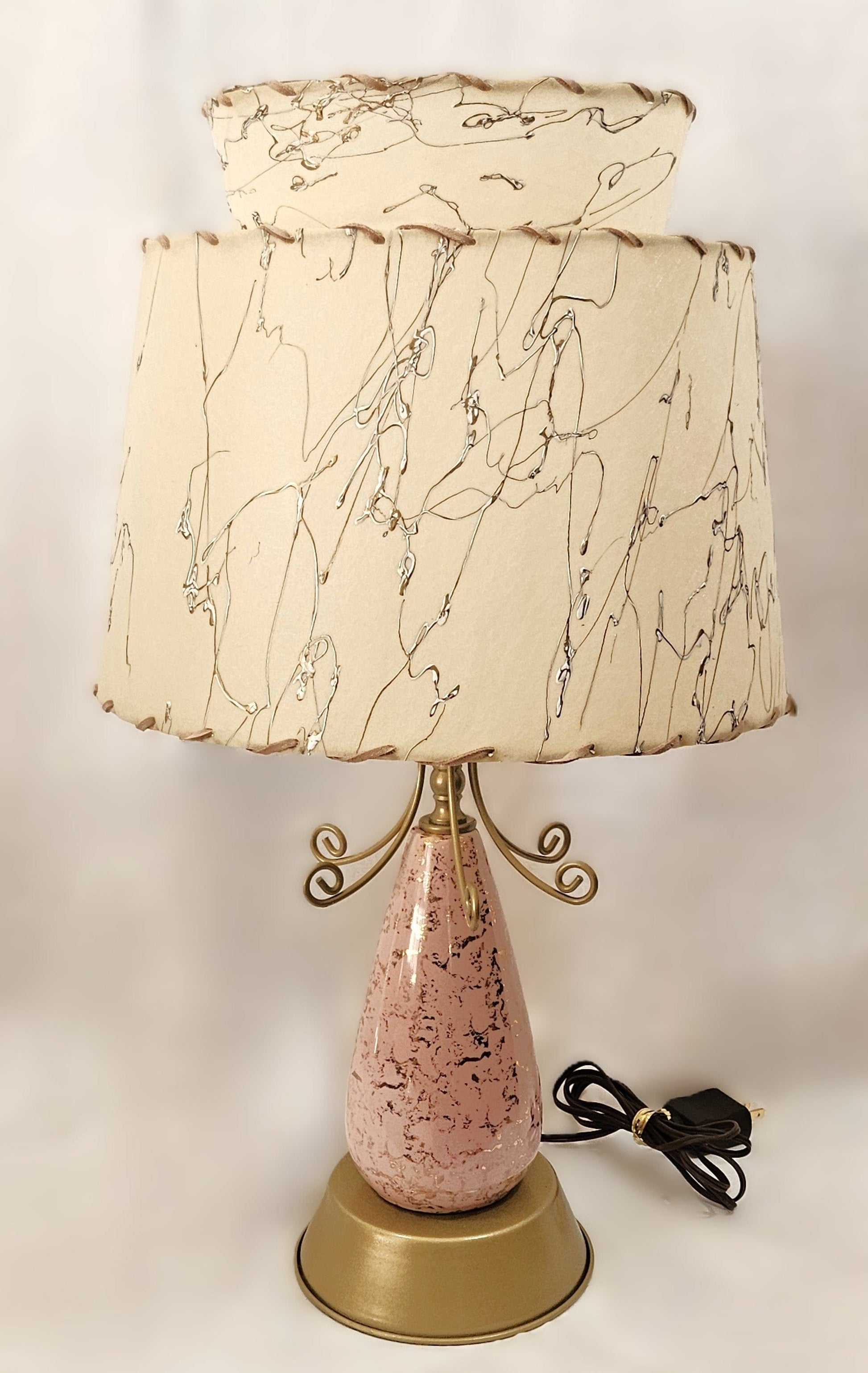 Falkenstein Atomic Lamp Lighting MCM Falkenstein Pink & Gold Retro Atomic Table Lamp w Original Shade