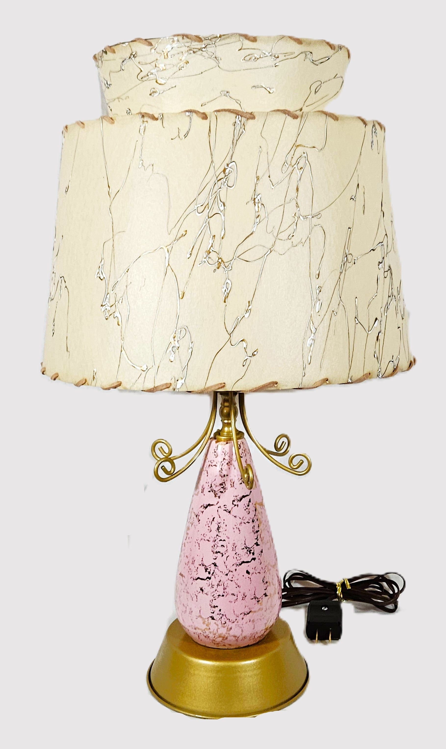 Falkenstein Atomic Lamp Lighting MCM Falkenstein Pink & Gold Retro Atomic Table Lamp w Original Shade