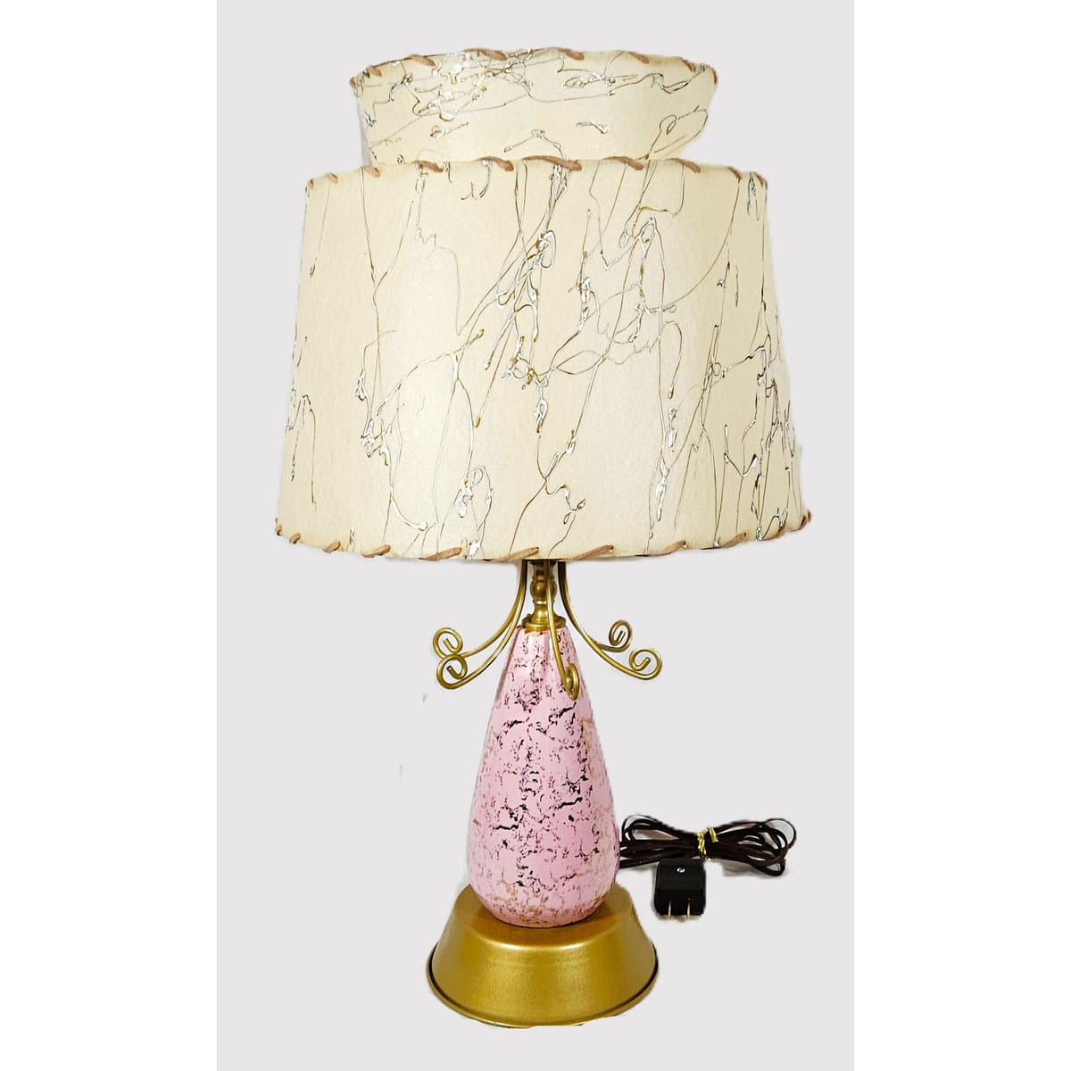 Falkenstein Atomic Lamp Lighting MCM Falkenstein Pink &amp; Gold Retro Atomic Table Lamp w Original Shade