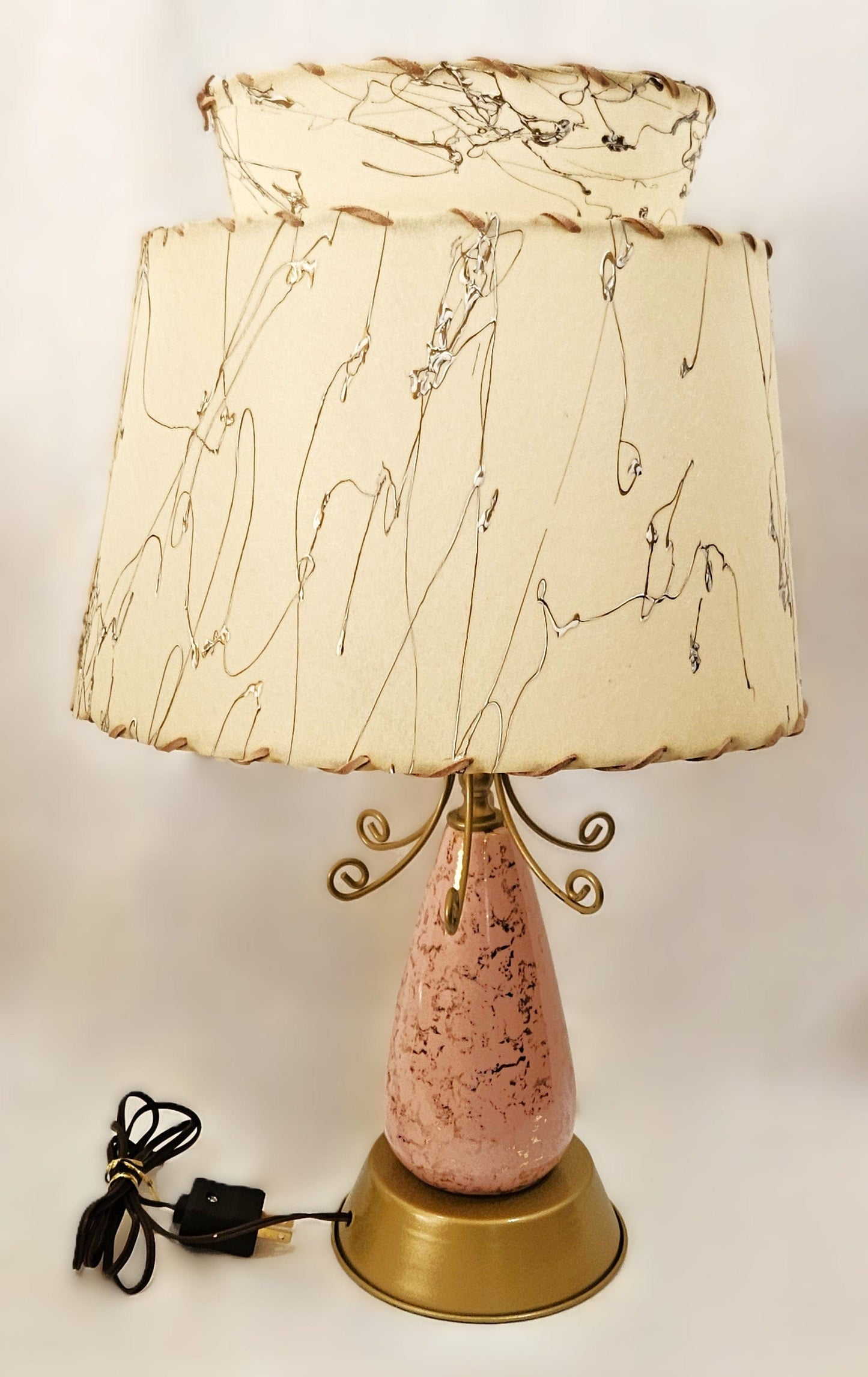 Falkenstein Atomic Lamp Lighting MCM Falkenstein Pink & Gold Retro Atomic Table Lamp w Original Shade