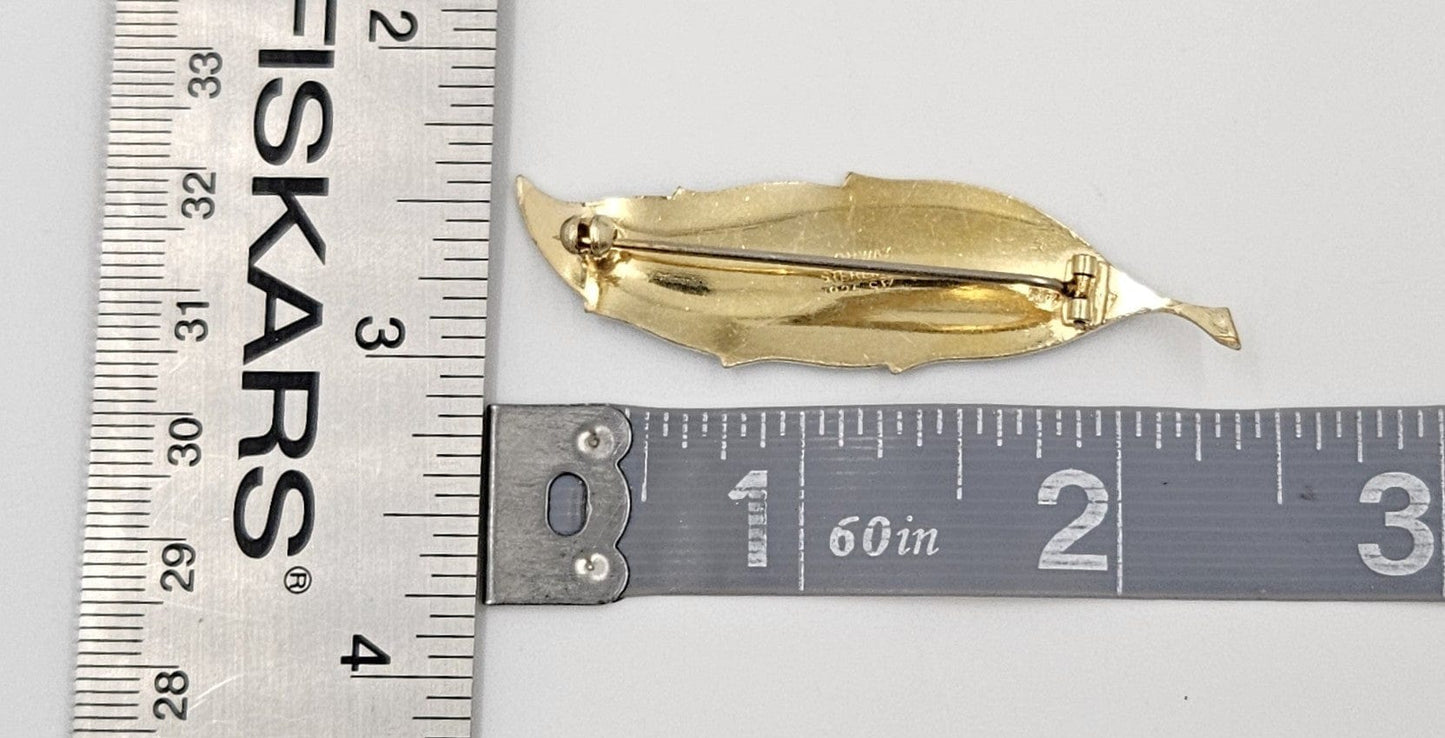 Finn Jensen Jewelry Finn Jensen Norway Gilt Sterling & Guilloche Enamel Feather Brooch Circa 1950s