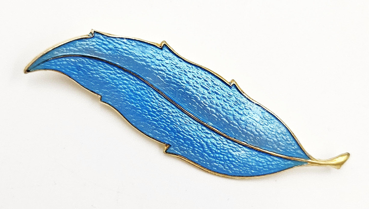 Finn Jensen Jewelry Finn Jensen Norway Gilt Sterling & Guilloche Enamel Feather Brooch Circa 1950s