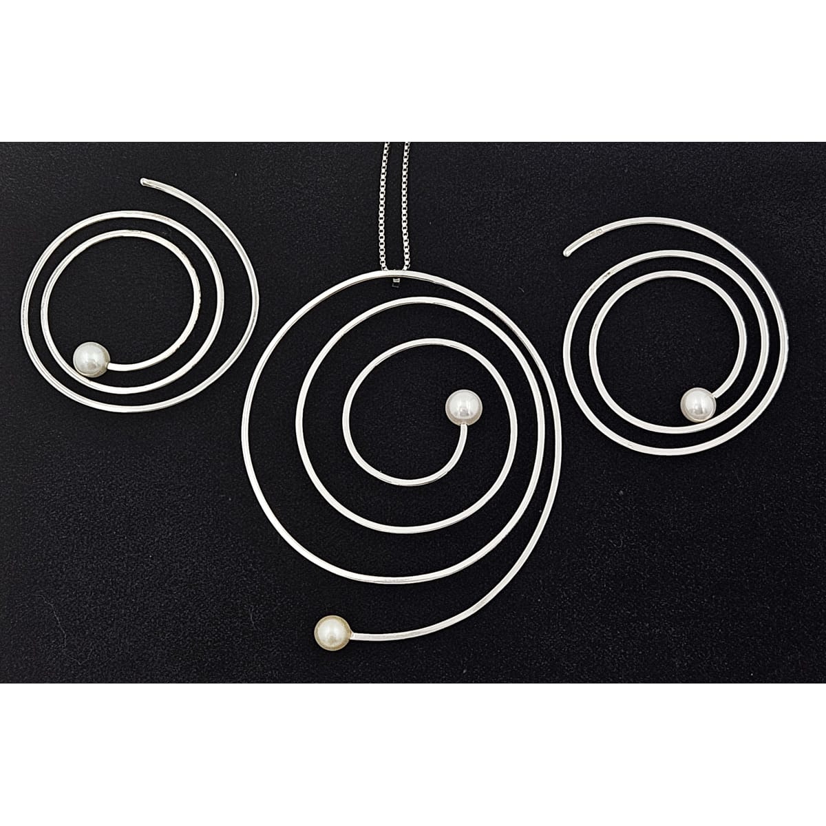 Frederic Duclos Jewelry Frederic Duclos Sterling Silver &amp; Pearl Necklace and Earrings Demi Parure Set