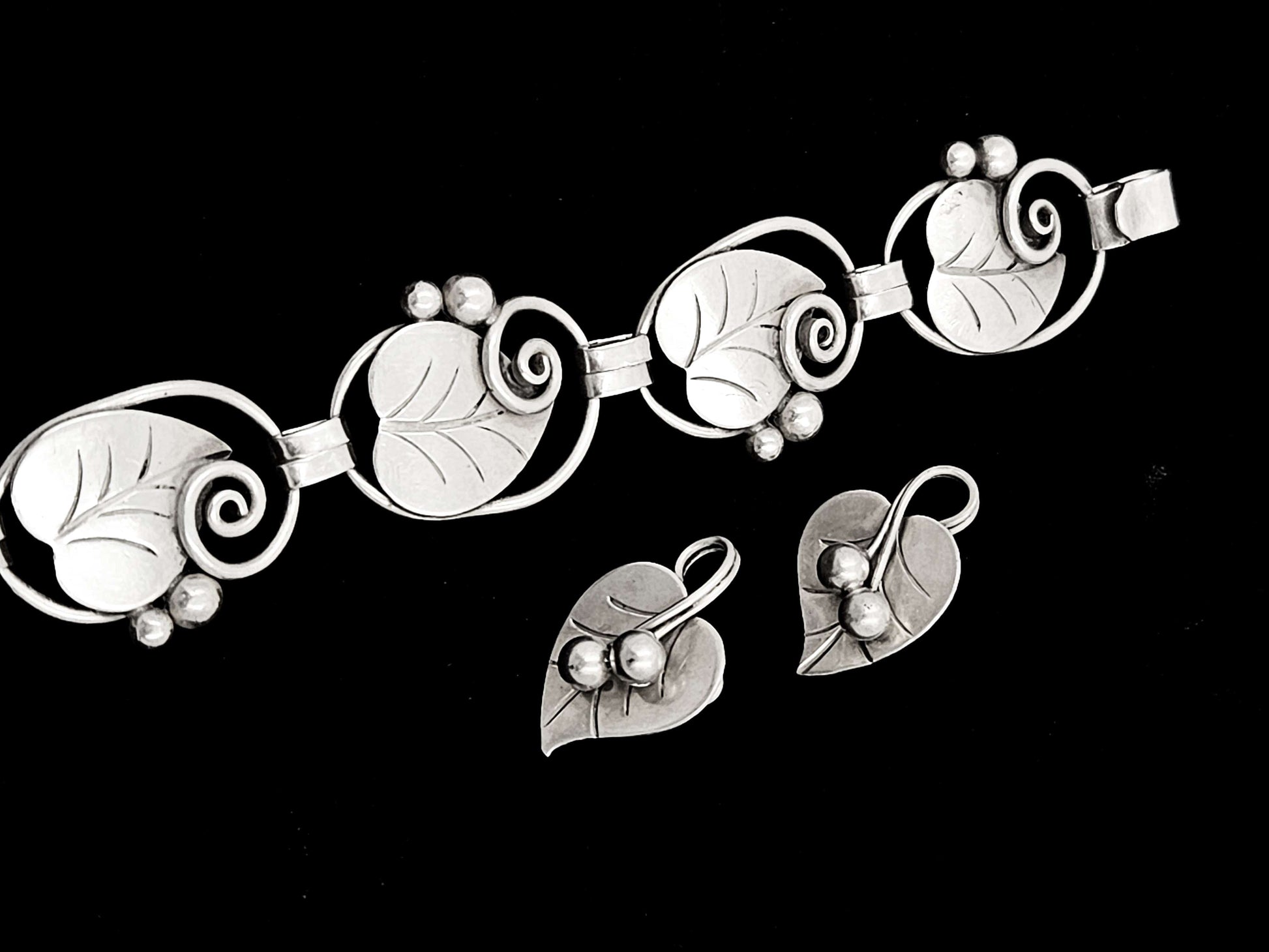 Georg Jensen Jewelry Georg Jensen Sterling Bracelet & Earrings Demi Parure Set 1950s