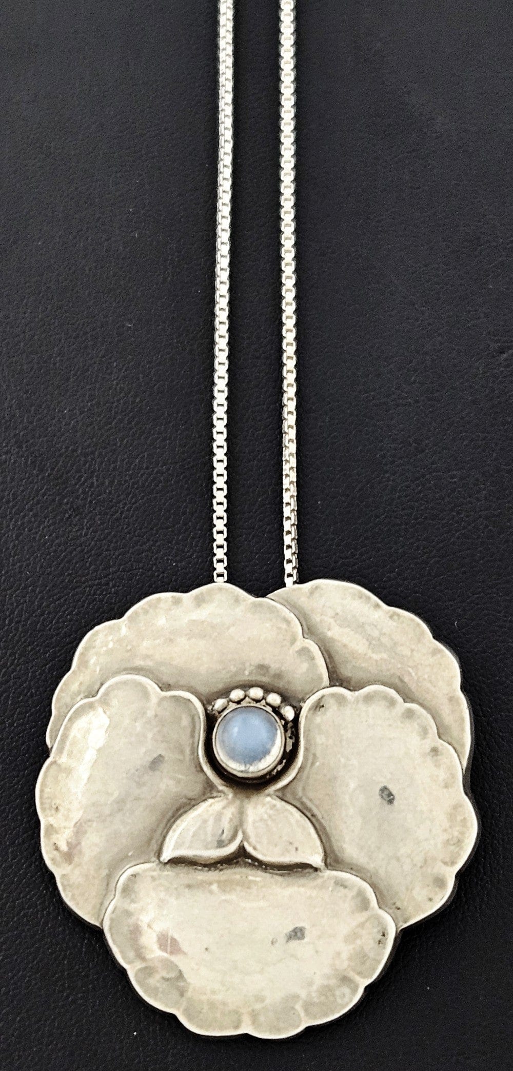 Georg Jensen Jewelry MCM Georg Jensen Sterling Moonstone Deco Flower Pin Pendant Necklace #113