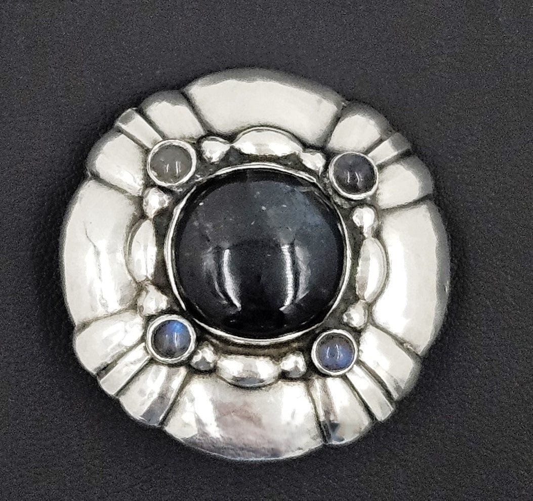 Georg Jensen Jewelry Rare 1910/20s Georg Jensen Denmark Silver +Labradorite Art Deco Brooch #50