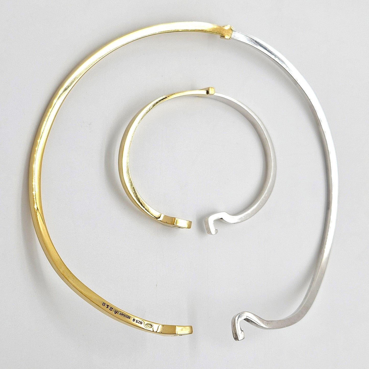 Georg Jensen Jewelry Superb Georg Jensen Sterling+Gold Modernist Neck Ring + Bangle Set 80/90s