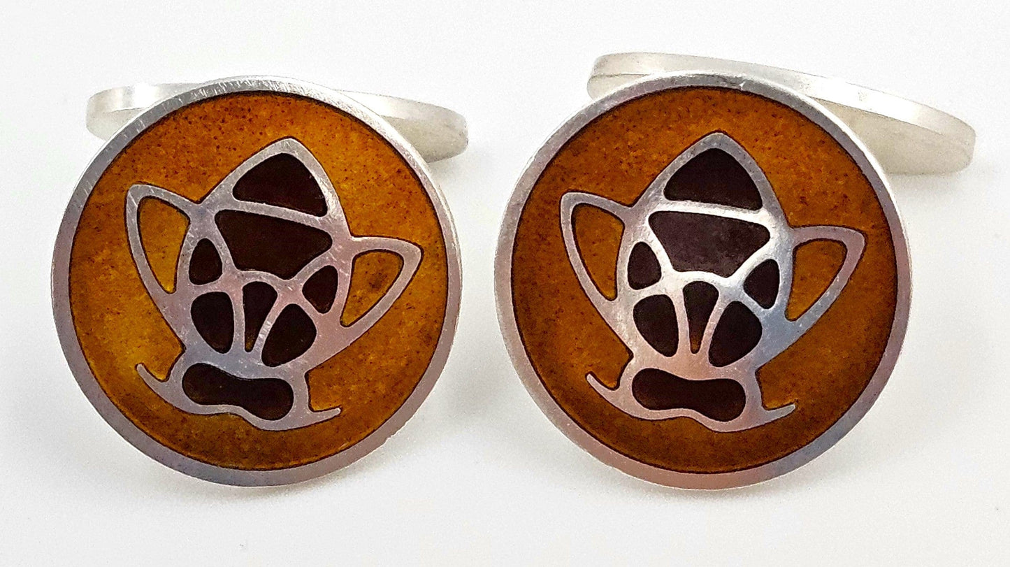 Georg Jensen Jewelry ULTRA RARE Georg Jensen Sterling Enamel Honey Bumble Bee Cufflinks 1940s