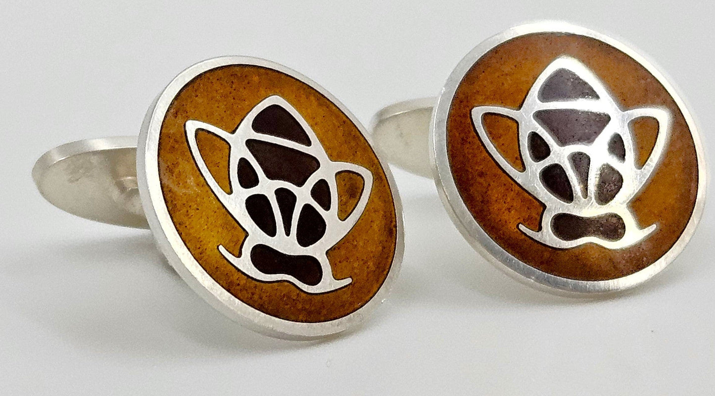 Georg Jensen Jewelry ULTRA RARE Georg Jensen Sterling Enamel Honey Bumble Bee Cufflinks 1940s