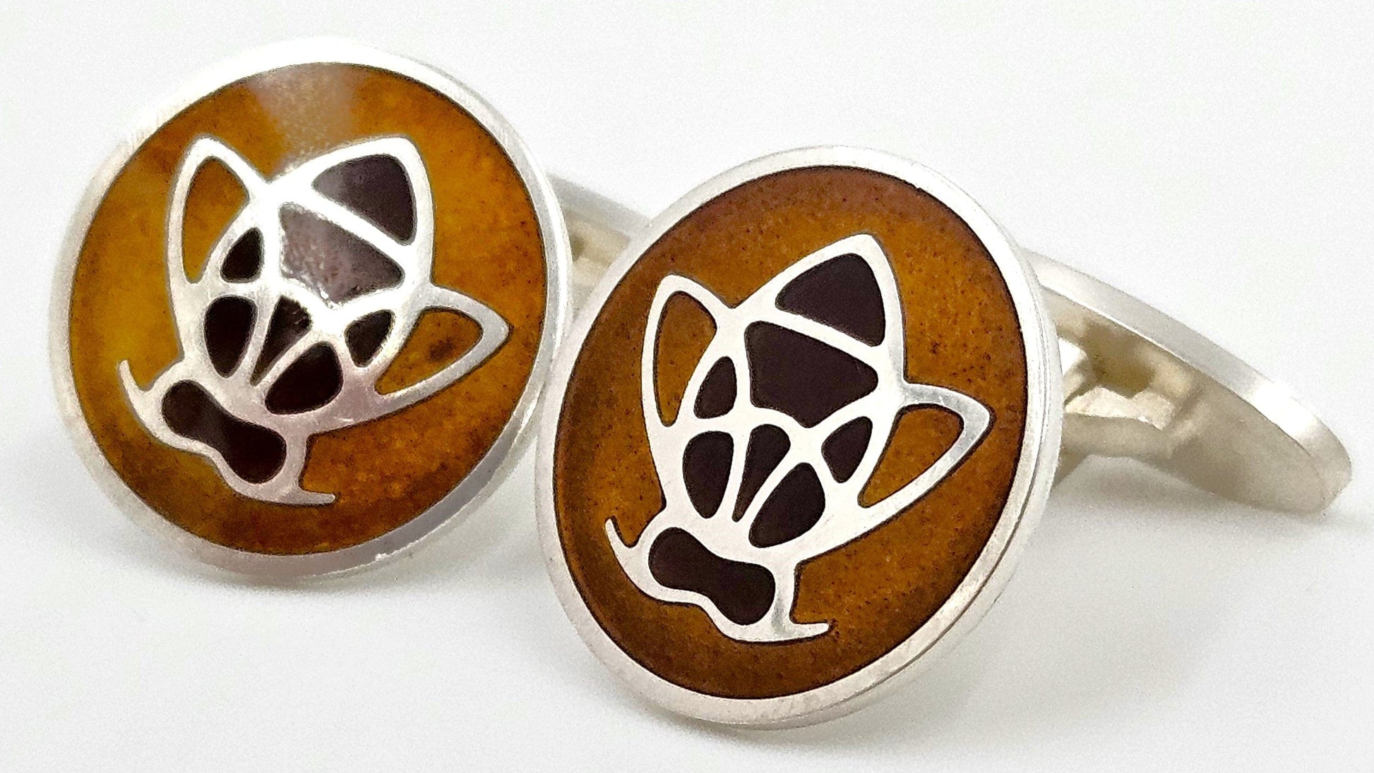 Georg Jensen Jewelry ULTRA RARE Georg Jensen Sterling Enamel Honey Bumble Bee Cufflinks 1940s