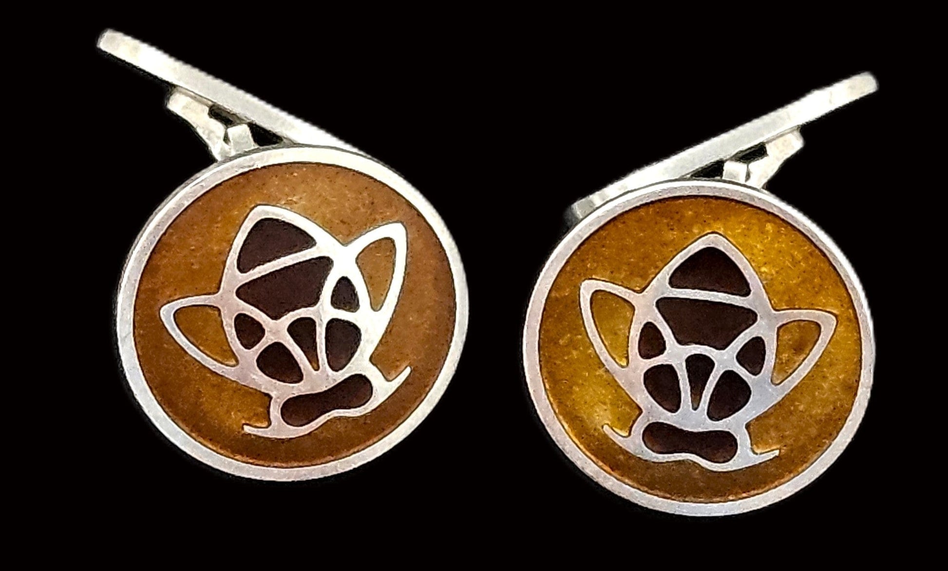 Georg Jensen Jewelry ULTRA RARE Georg Jensen Sterling Enamel Honey Bumble Bee Cufflinks 1940s