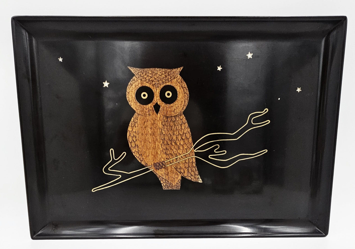 Georges Briard Serveware Georges Briard 22k Gold DOF Owl Glassware Set w/ Couroc Owl Tray Circa 1960's