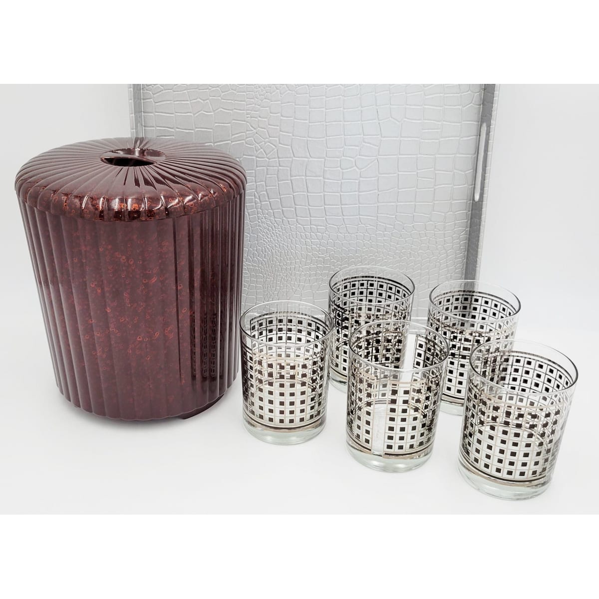 Georges Briard Serveware Georges Briard Silver &amp; Brown Geometric Blocks Barware Set