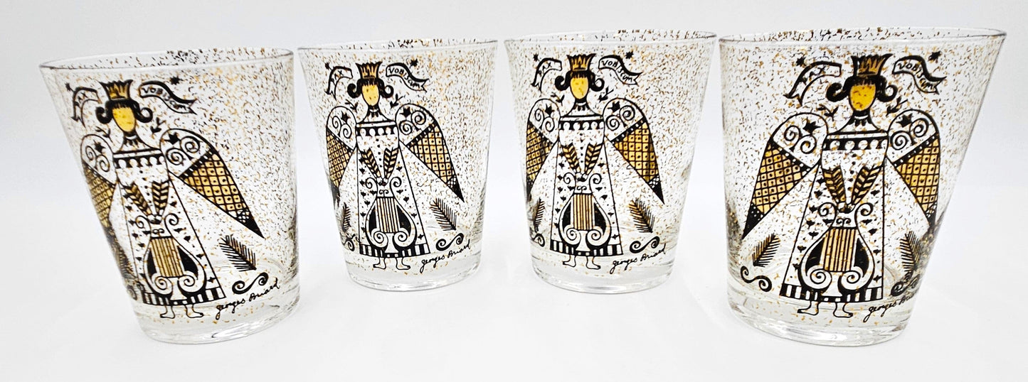 Georges Briard Serveware RARE Georges Briard Pax Vobiscum Angel Peace Be With You DOF Glasses 1960s