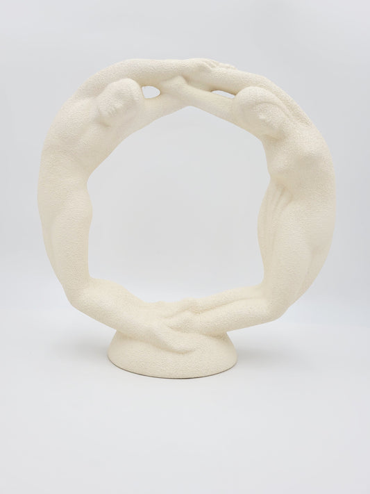 Haeger Sculpture Haeger Circle of Love Couple Textured Ivory Ceramic Sculpture 1980s