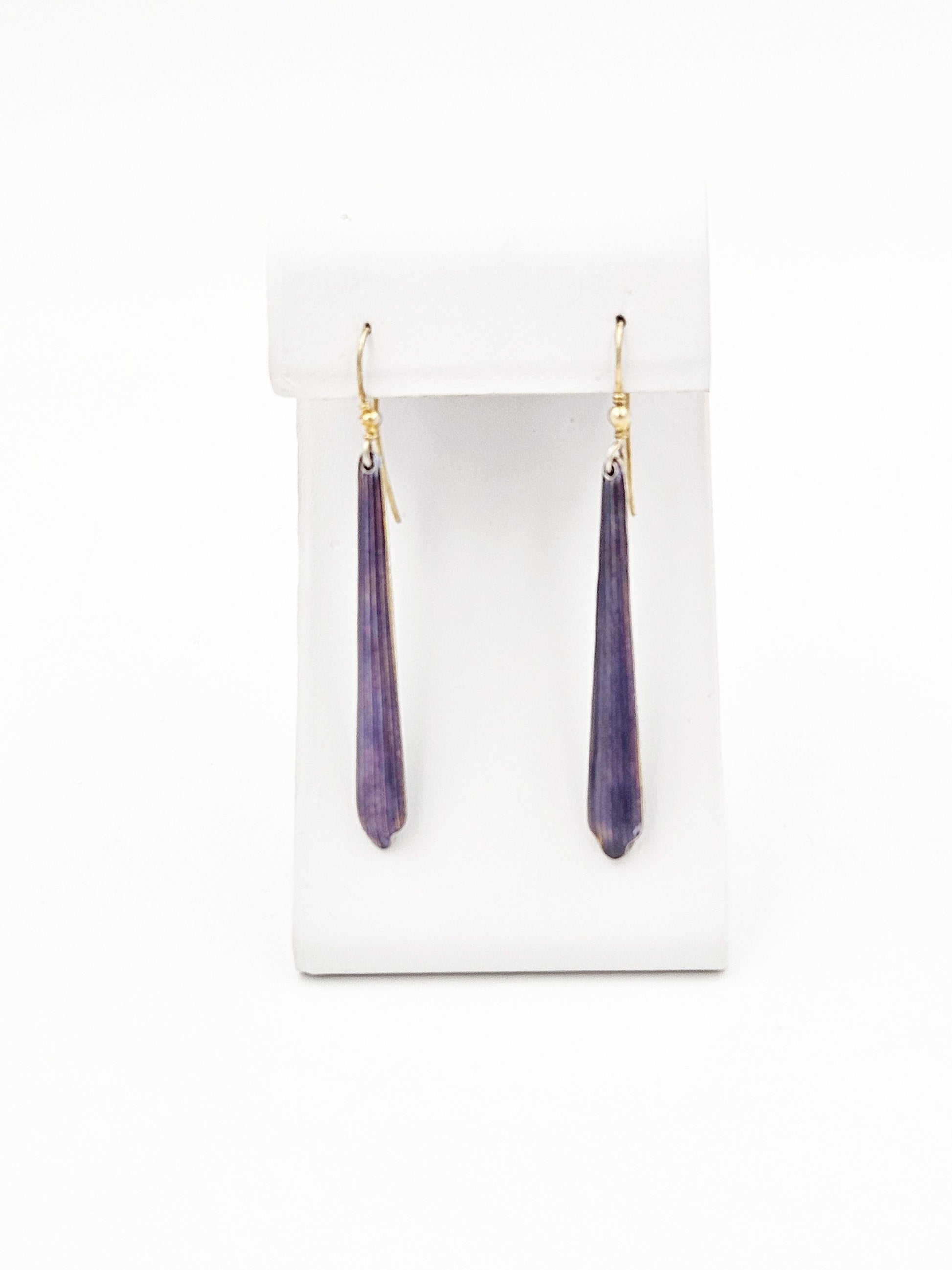 HAN Jewelry Vintage Sterling & Deep Purple Guilloche Enamel Drop Dangle Earrings Circa 1950's